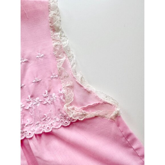 Vintage Pink Polycotton Voile Lace Embroidered Trim Peignoir Nightgown, One Size - Picture 11 of 16